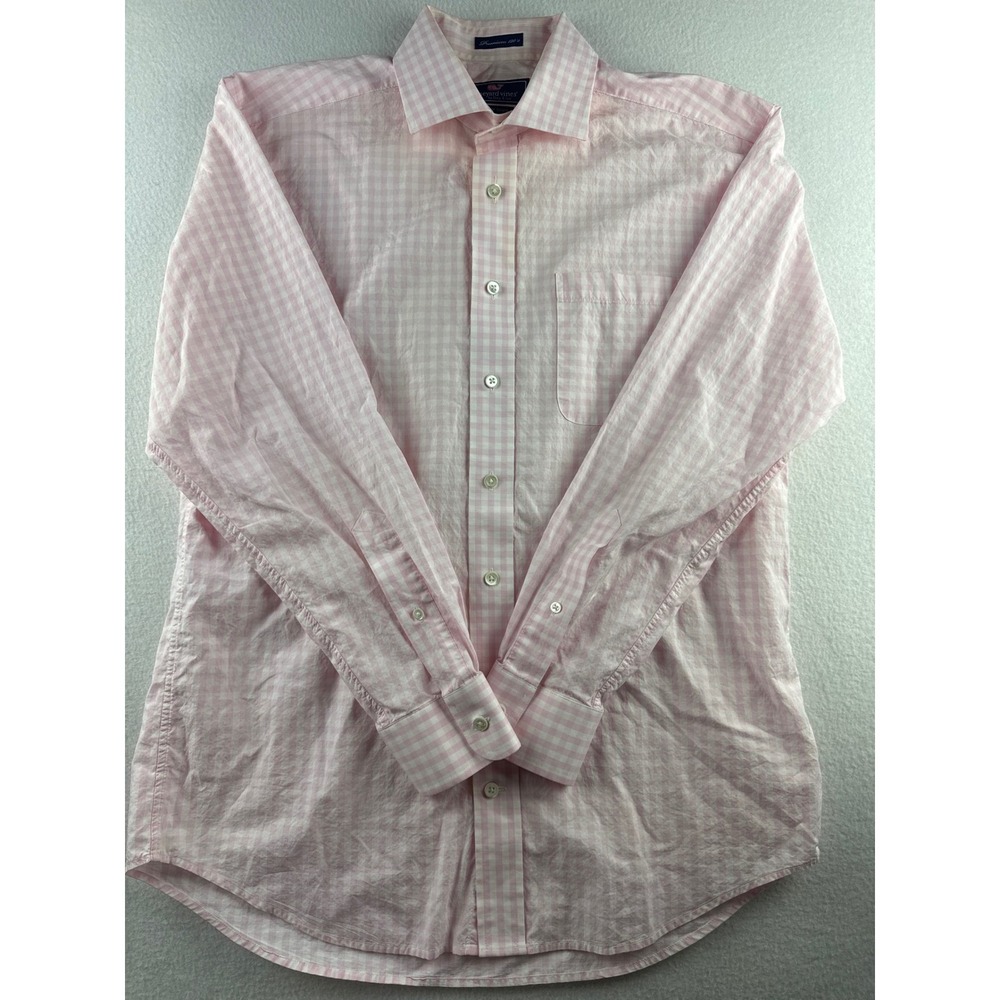 Vineyard Vines Cooper Shirt Mens Pink White Gingham Check Premium 120s Cotton L